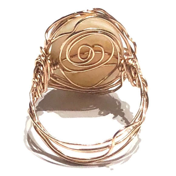 Hand Sculpted Angel Skin Coral Cabochon Ring - Picture 3 of 5